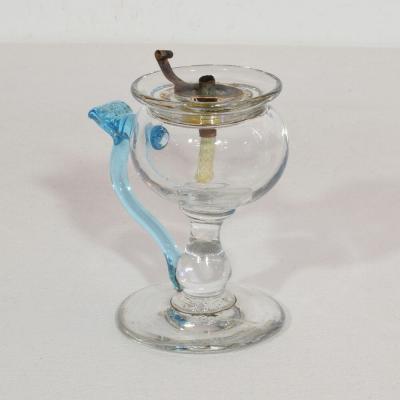 19th Century French Glass Weavers Oil Lamp