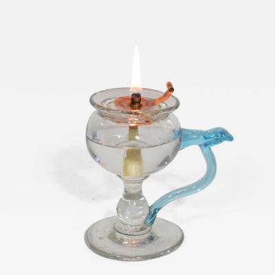 19th Century French Glass Weavers Oil Lamp