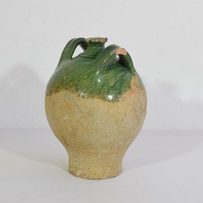 19th Century French Green Glazed Earthenware Jug or Water Cruche