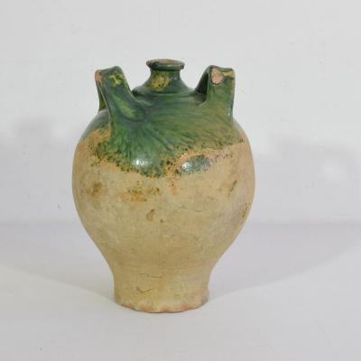 19th Century French Green Glazed Earthenware Jug or Water Cruche