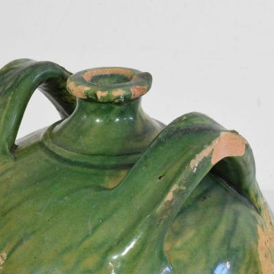 19th Century French Green Glazed Earthenware Jug or Water Cruche