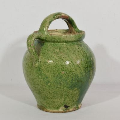 19th Century French Green Glazed Earthenware Jug or Water Cruche