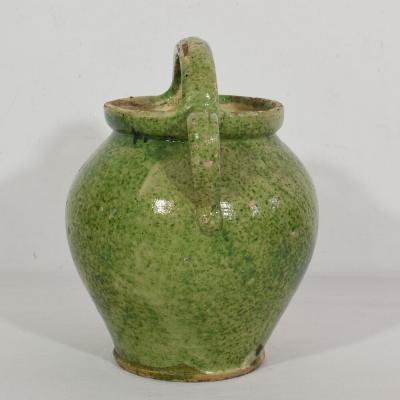 19th Century French Green Glazed Earthenware Jug or Water Cruche