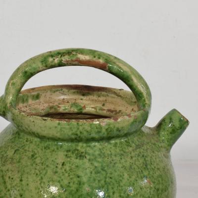 19th Century French Green Glazed Earthenware Jug or Water Cruche