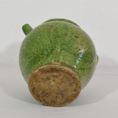 19th Century French Green Glazed Earthenware Jug or Water Cruche