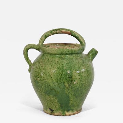 19th Century French Green Glazed Earthenware Jug or Water Cruche