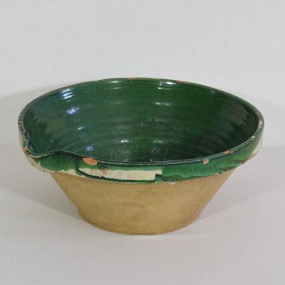19th Century French Green Glazed Terracotta Dairy Bowl or Tian