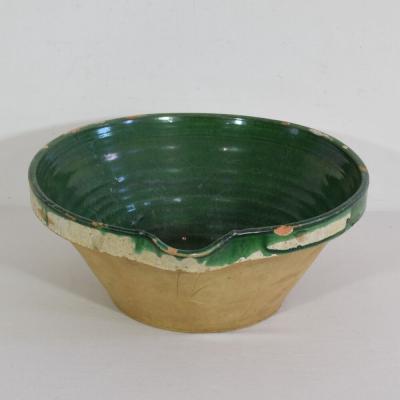 19th Century French Green Glazed Terracotta Dairy Bowl or Tian