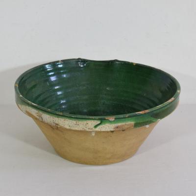 19th Century French Green Glazed Terracotta Dairy Bowl or Tian