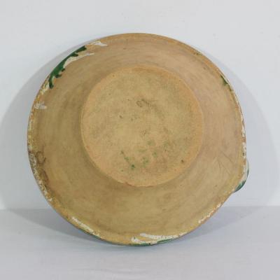 19th Century French Green Glazed Terracotta Dairy Bowl or Tian