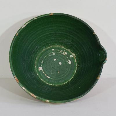 19th Century French Green Glazed Terracotta Dairy Bowl or Tian