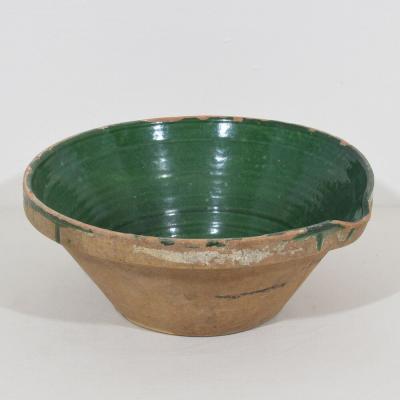 19th Century French Green Glazed Terracotta Dairy Bowl or Tian
