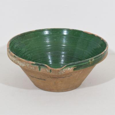 19th Century French Green Glazed Terracotta Dairy Bowl or Tian