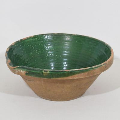 19th Century French Green Glazed Terracotta Dairy Bowl or Tian