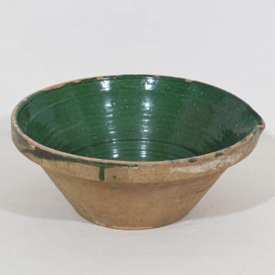 19th Century French Green Glazed Terracotta Dairy Bowl or Tian