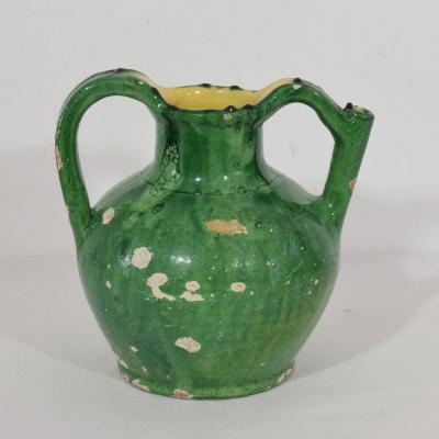 19th Century French Green Glazed Terracotta Jug or Water Cruche
