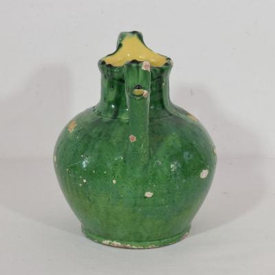 19th Century French Green Glazed Terracotta Jug or Water Cruche