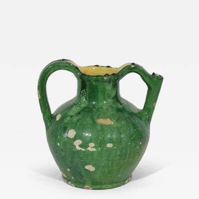 19th Century French Green Glazed Terracotta Jug or Water Cruche