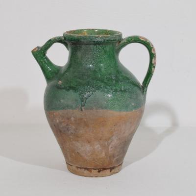 19th Century French Green Glazed Terracotta Jug or Water Cruche