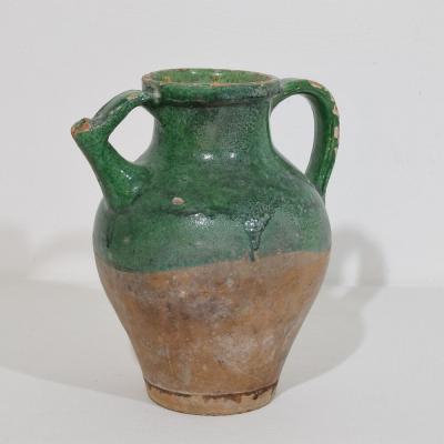 19th Century French Green Glazed Terracotta Jug or Water Cruche
