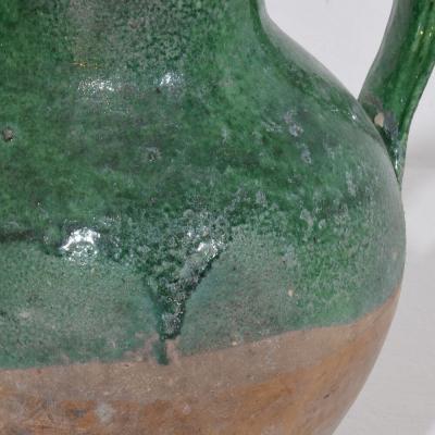 19th Century French Green Glazed Terracotta Jug or Water Cruche
