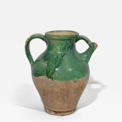 19th Century French Green Glazed Terracotta Jug or Water Cruche