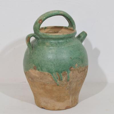 19th Century French Green Glazed Terracotta Jug or Water Cruche