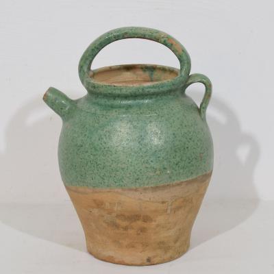 19th Century French Green Glazed Terracotta Jug or Water Cruche