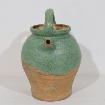 19th Century French Green Glazed Terracotta Jug or Water Cruche