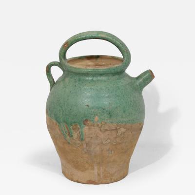 19th Century French Green Glazed Terracotta Jug or Water Cruche