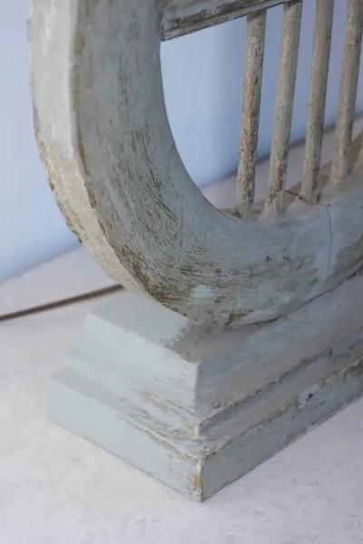 19th Century French Gustavian Lyre Table Lamp in Distressed Wood with Shade