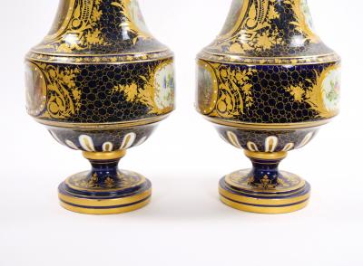 19th Century French Hand Painted Sevres Porcelain Pair Louis XV Style Vase
