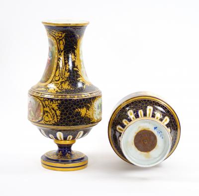 19th Century French Hand Painted Sevres Porcelain Pair Louis XV Style Vase