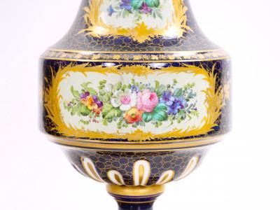 19th Century French Hand Painted Sevres Porcelain Pair Louis XV Style Vase