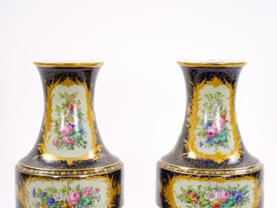 19th Century French Hand Painted Sevres Porcelain Pair Louis XV Style Vase