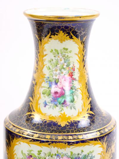 19th Century French Hand Painted Sevres Porcelain Pair Louis XV Style Vase