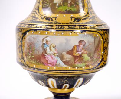 19th Century French Hand Painted Sevres Porcelain Pair Louis XV Style Vase