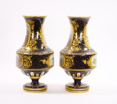 19th Century French Hand Painted Sevres Porcelain Pair Louis XV Style Vase