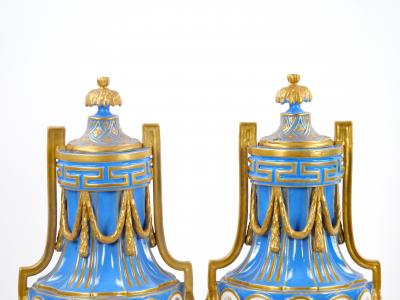 19th Century French Louis XV Sevres Style Bleu Celeste Vases with Covers