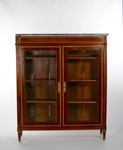 19th Century French Louis XVI Style Mahogany Marble Top Vitrine Bookcase