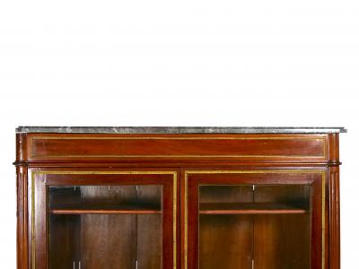 19th Century French Louis XVI Style Mahogany Marble Top Vitrine Bookcase