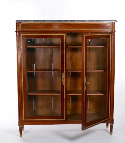 19th Century French Louis XVI Style Mahogany Marble Top Vitrine Bookcase