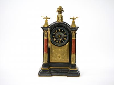 19th Century French Marble Bronze Figural Mantel Clock Signed By Japy Freres
