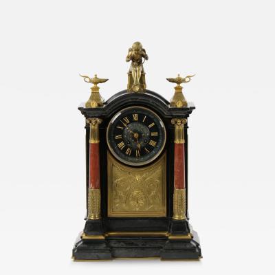 19th Century French Marble Bronze Figural Mantel Clock Signed By Japy Freres