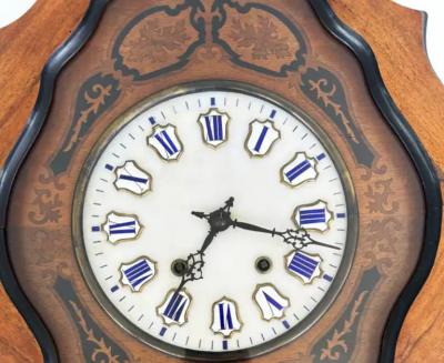19th Century French Napoleon III Wall Clock Enamel Face and Wood Marquetry