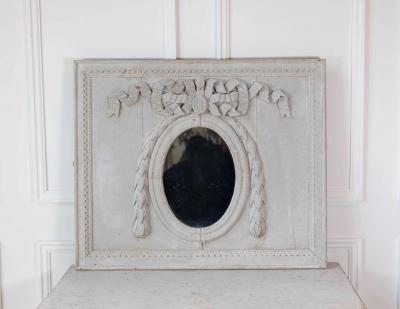 19th Century French Painted Boiserie Panel with Original Mirror Plate