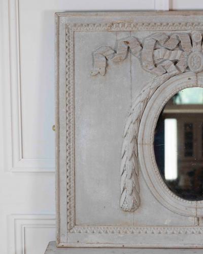 19th Century French Painted Boiserie Panel with Original Mirror Plate