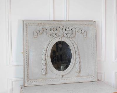 19th Century French Painted Boiserie Panel with Original Mirror Plate