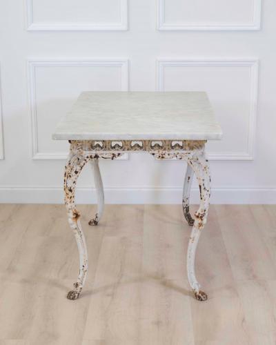 19th Century French Painted Iron Table with Marble Top and Lion Paw Feet