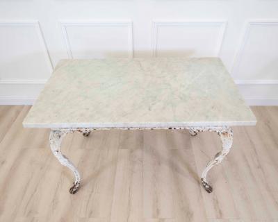 19th Century French Painted Iron Table with Marble Top and Lion Paw Feet